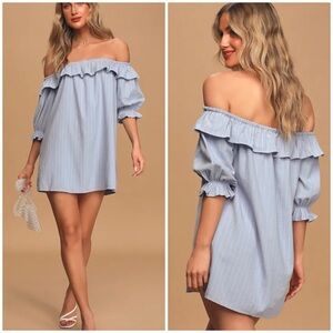 Lulu's Light Blue Off-Shoulder Ruffle Mini Dress